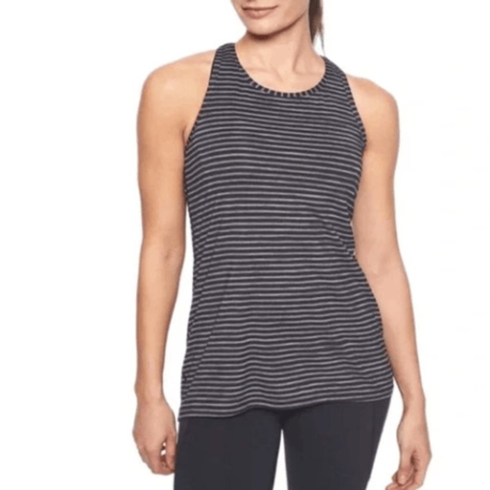 ATHLETA Salmon and Gray Striped Razorback Yoga Tank Top | Small